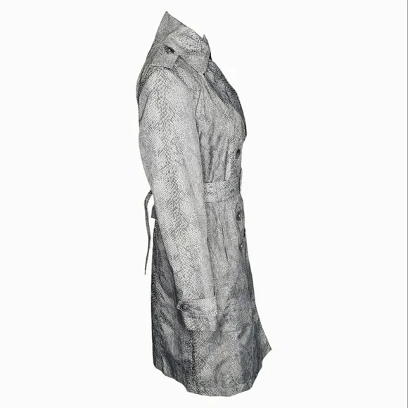 Vtg Snake Print Y2K 80's Trench Coat Rain Double Breast Mod Animal Spy Grunge  S - Picture 7 of 17